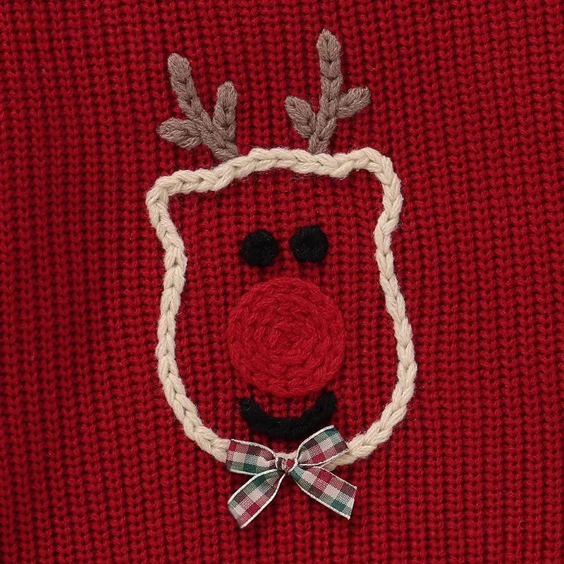 Child Sweater Christmas Reindeer Knit Sweater for Girls 0-5Y Baby Boy Clothes Reindeer Embroidered Pullover Festive Winter Wear
