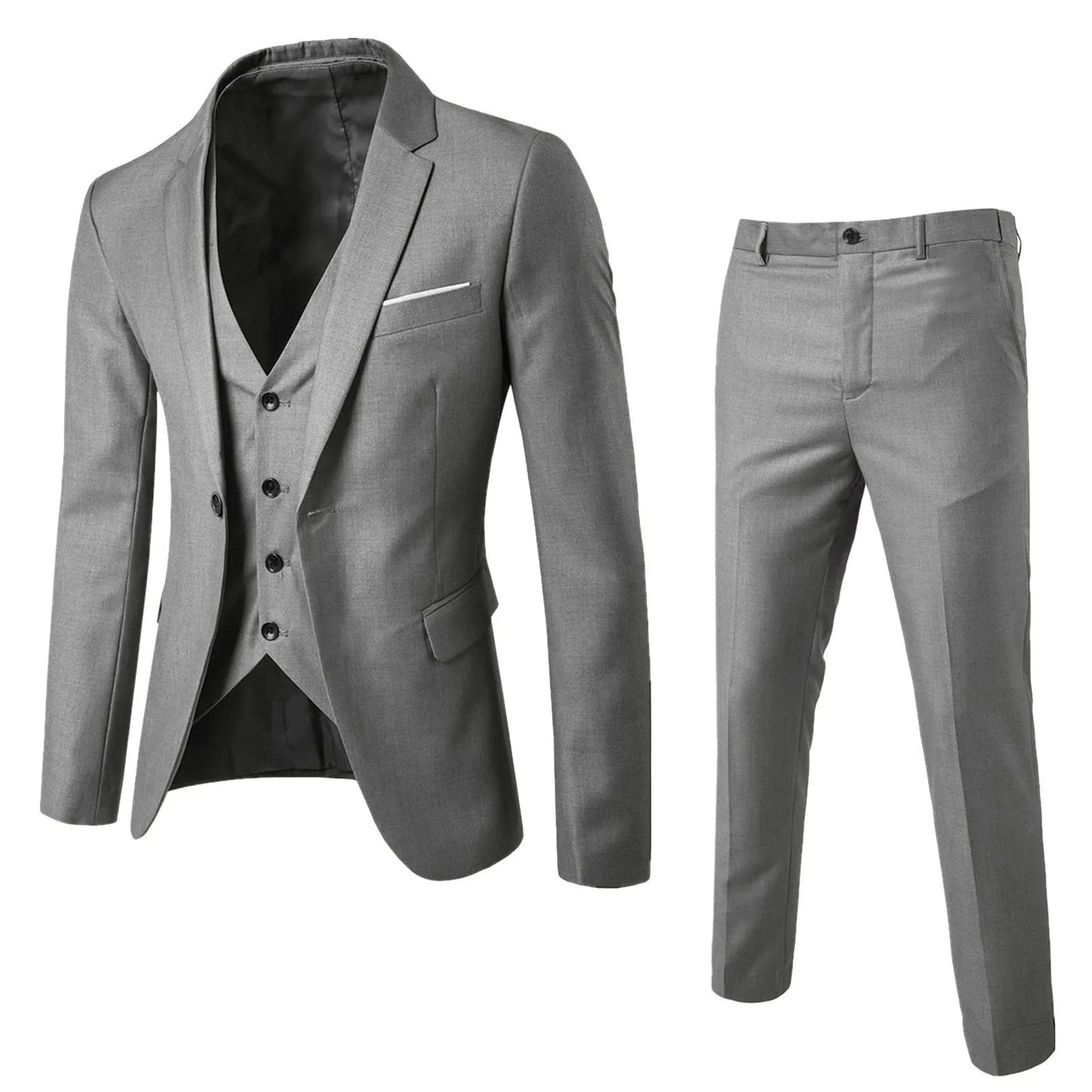 Men'S Trend Personality Shirt 3 Piece Slim Suit Business Wedding Party Vest & Pants Solid Color Elegant Man Clothes Complete 셔츠