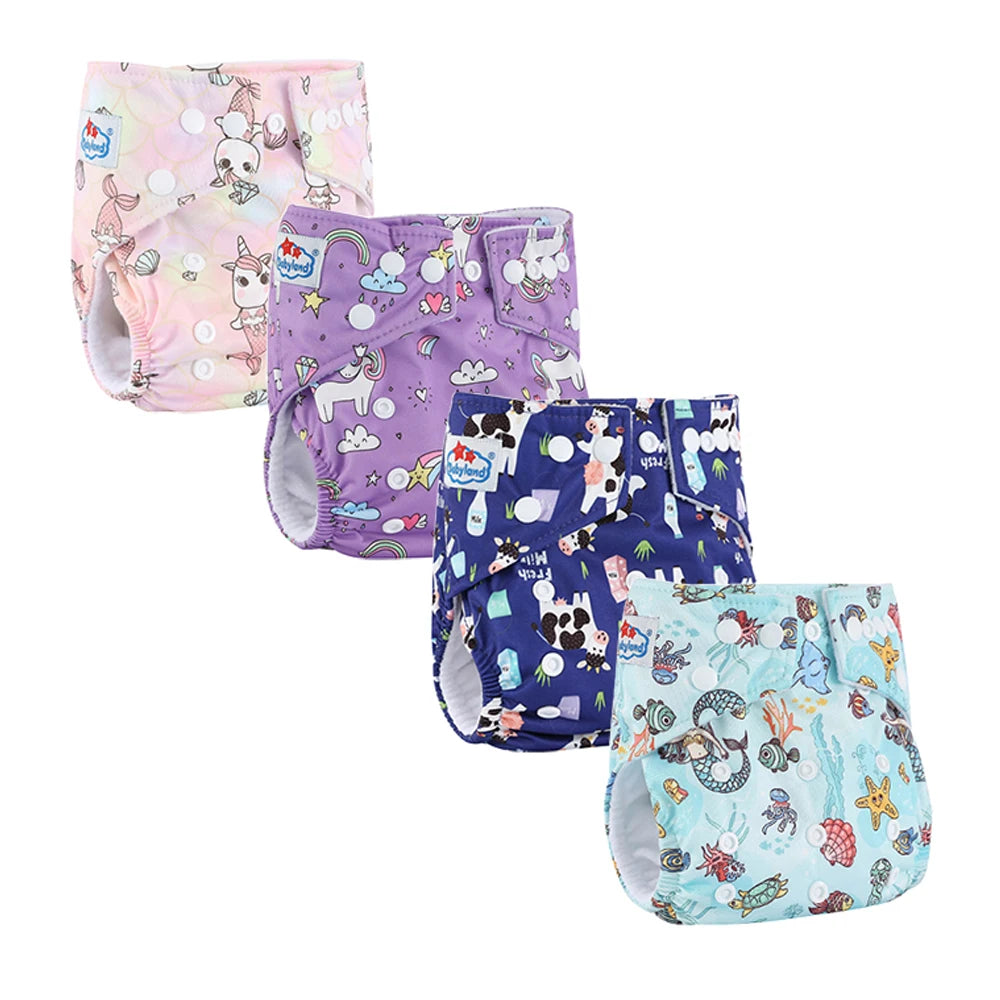 4pcs Babyland 2025 Washable Reusable Cloth Diaper Ecological Adjustable Real Pocket Nappy Underwear Fit 0-2year 3-15kg