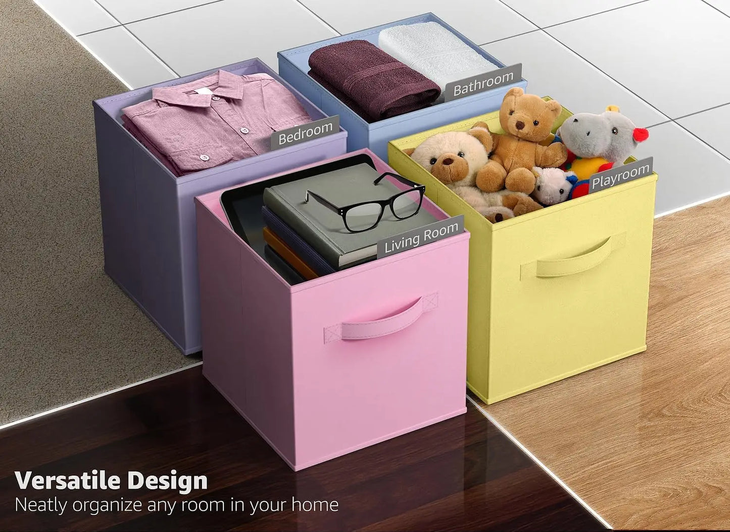 Fabric Storage Cubes Sturdy Collapsible Storage Bins Handle 6 Foldable Baskets for Organizing Clothes, Toys