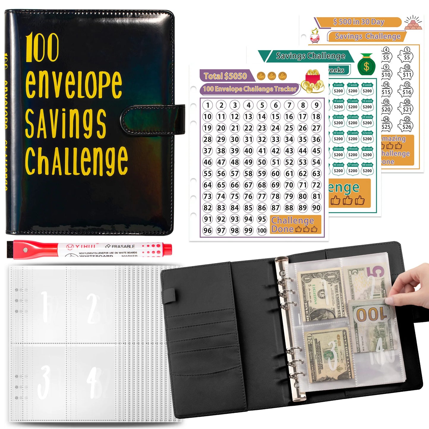 100 Envelope Challenge Binder Easy and Fun Way to Save Savings Challenges Binder Budget Binder with Cash Envelopes