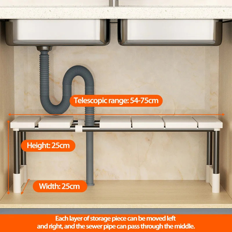 Kitchen Rack Retractable Under Sink Shelf Cabinet 2 Layer Multipurpose Pot Rack Cabinet Layered Storage Rack Bathroom Organizer
