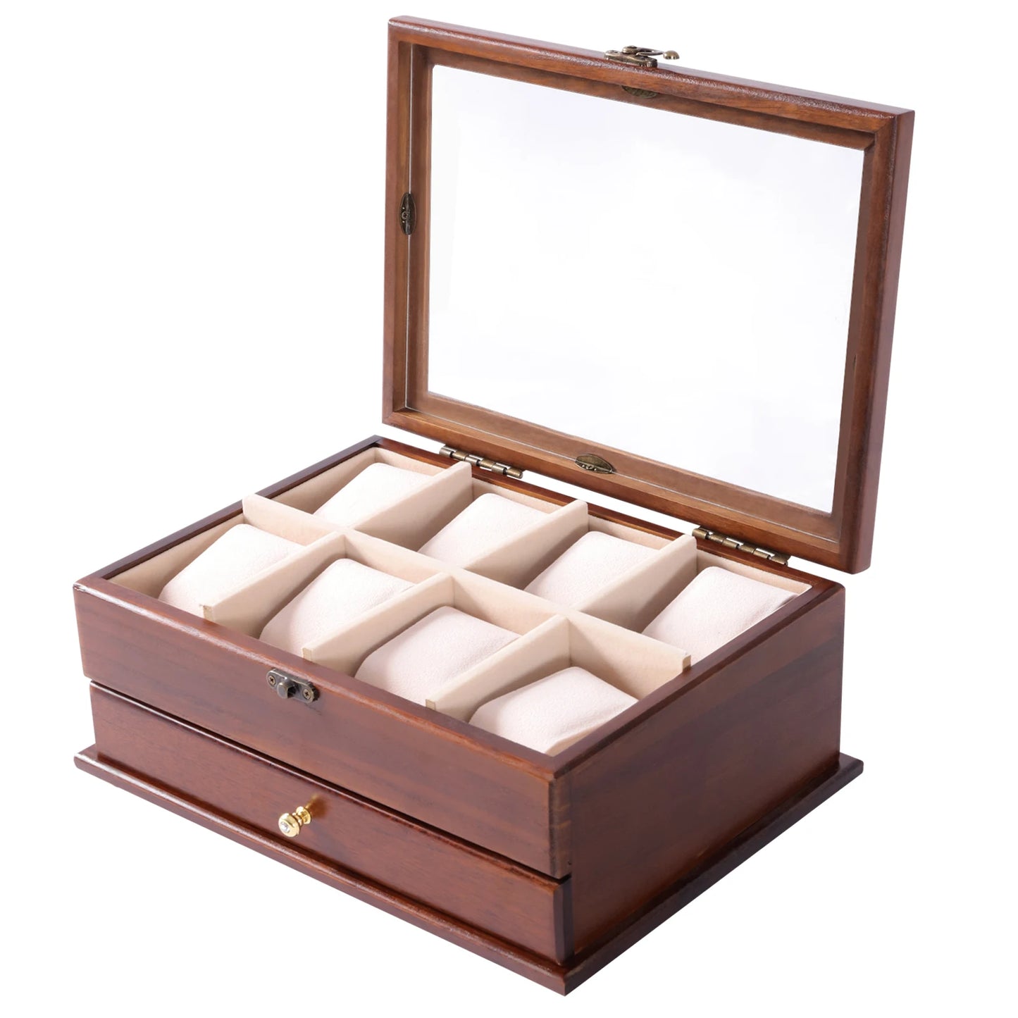 2-Layer Wooden Watch Box, 8-Slot Solid Wood Watch Box, Vintage Brown Storage Display Case for Watch, Sunglasses, Rings, Bracelet