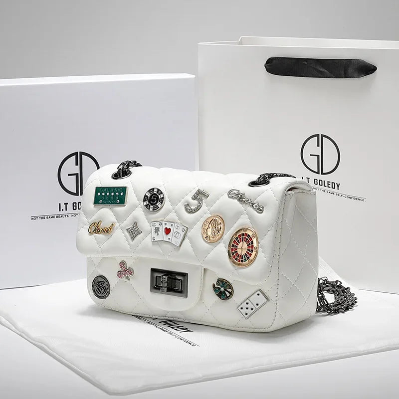 Hong Kong ITGDLEDY Genuine Leather Luxury Brand Women's Crossbody Bag New 2021 Single Shoulder Small Bag Chain Strap Bag