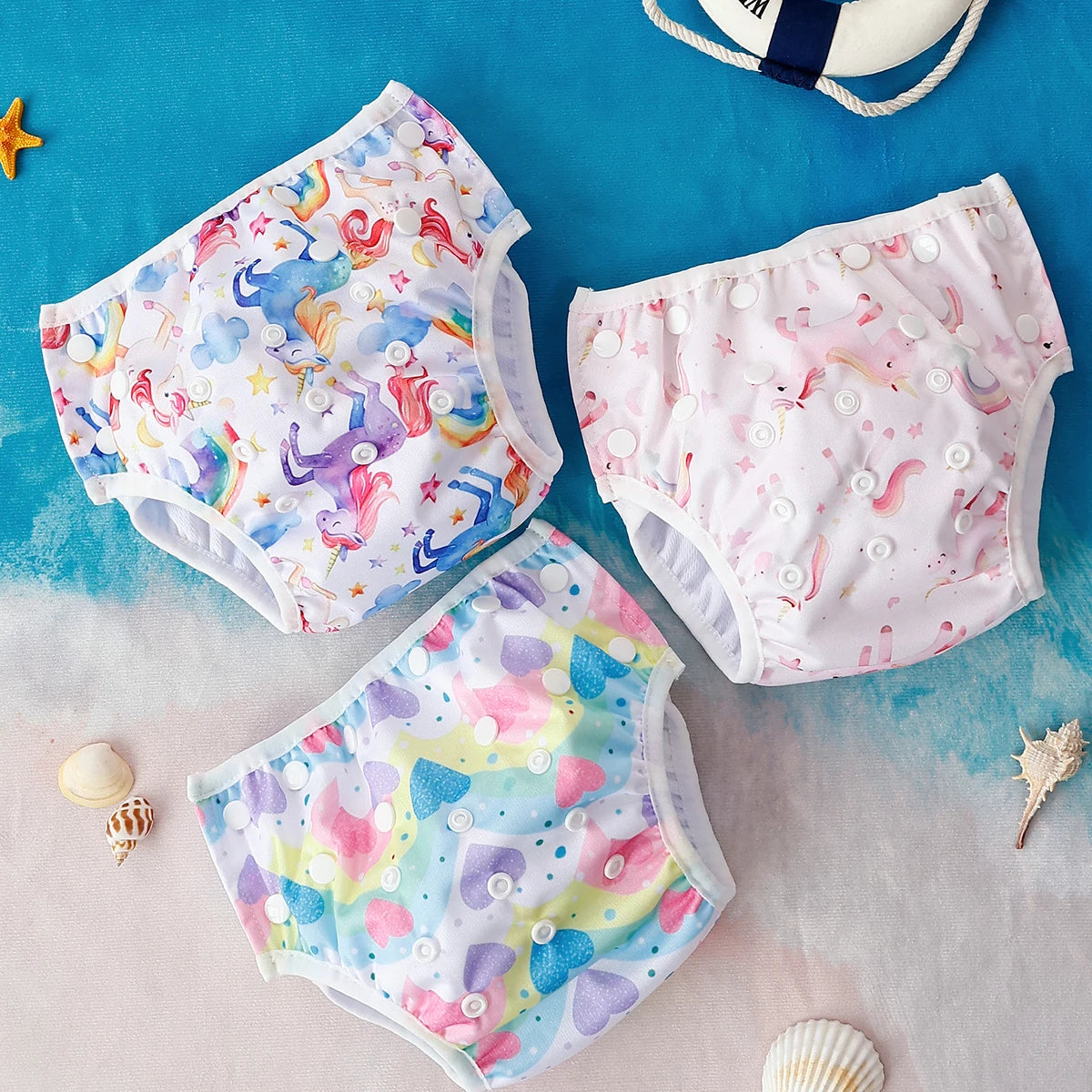 HappyFlute 3pcs Tropical Vacation Summer Print Reusable Adjustable Cloth Diapers Swimming Pool Pant Washable Nappy Cover