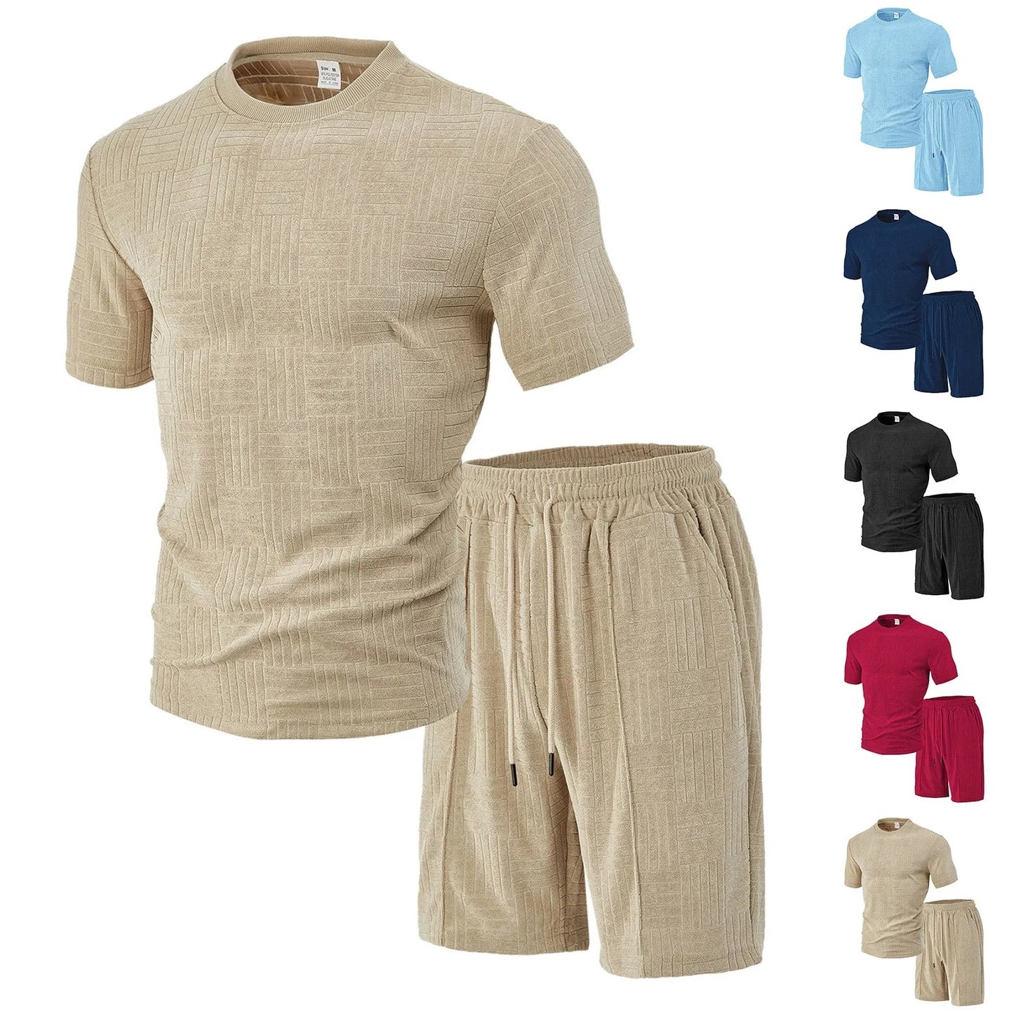 Men'S 2 Piece Clothing Short Sleeve Crew Neck Summer T Shirt With Drawstring Casual Sports Boys Suits Jacket Set With Ties