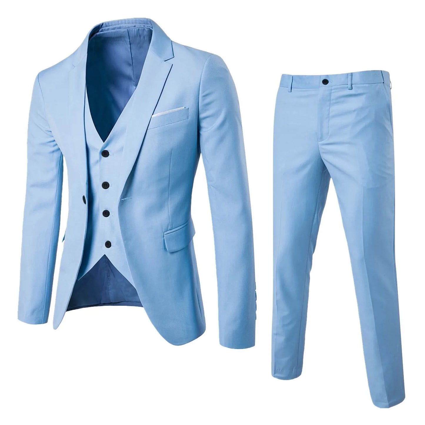 Men'S Trend Personality Shirt 3 Piece Slim Suit Business Wedding Party Vest & Pants Solid Color Elegant Man Clothes Complete 셔츠
