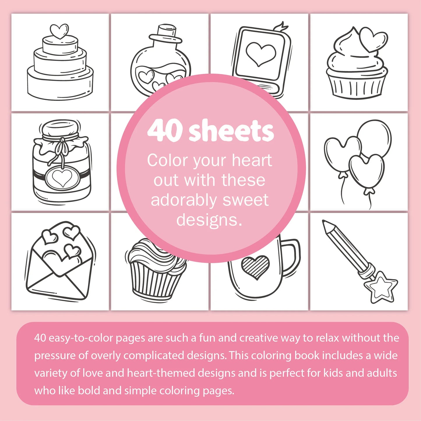 Sweet Hearts Cartoon Doodle Children's Coloring Book 40 Favorite Coloring Books for Party and Holiday Kids