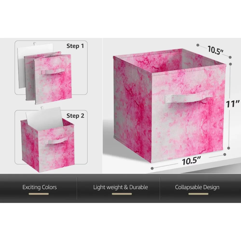 11 Inch Collapsible Fabric Storage Cubes - 6 Foldable Tie Dye Storage Bins for Organizing Baskets Clothes Storage & Closet