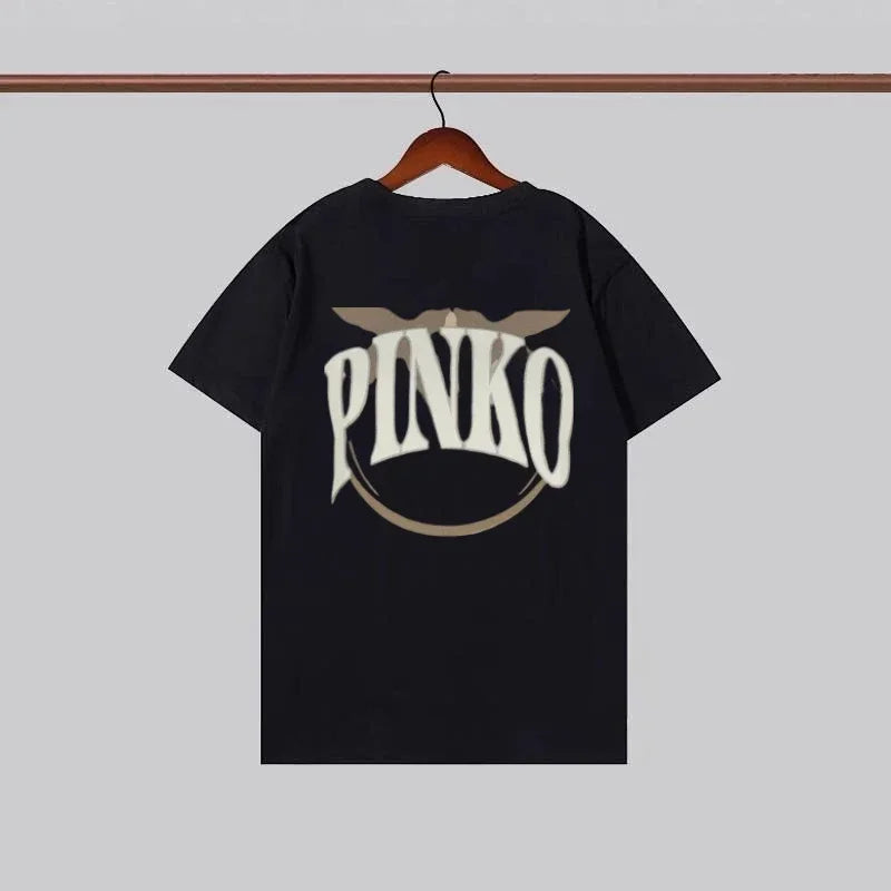 Pinko T-shirt Pattern Text Printing T-shirt, Summer Luxury Brand Pure Cotton T-shirt for Women Short Sleeves women clothes