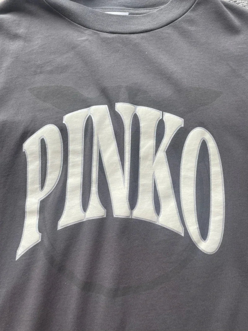 Pinko T-shirt Pattern Text Printing T-shirt, Summer Luxury Brand Pure Cotton T-shirt for Women Short Sleeves women clothes