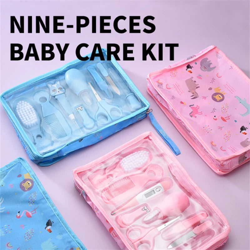 9 Pcs/Set Newborn Baby Kids Nail Hair Health Care Thermometer Grooming Brush Kit Care Baby Essentials Newborn Material Safety