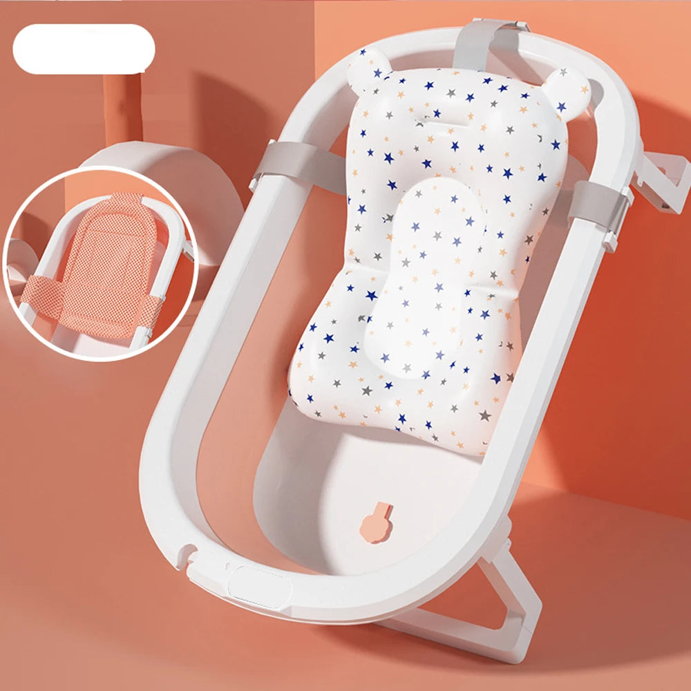 Foldable Baby Bathtub Multifunctional Infants Toddlers 0-36 Months Portable Travel Baby Tub With Newborn Cushion Anti-Skid Pad