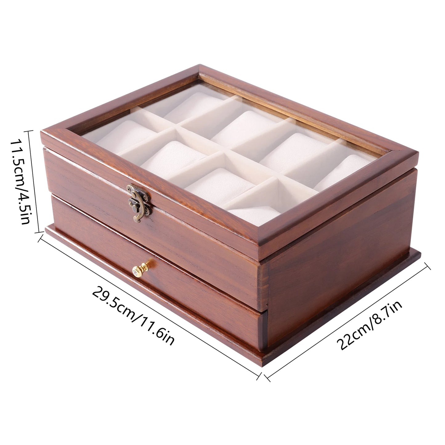 2-Layer Wooden Watch Box, 8-Slot Solid Wood Watch Box, Vintage Brown Storage Display Case for Watch, Sunglasses, Rings, Bracelet