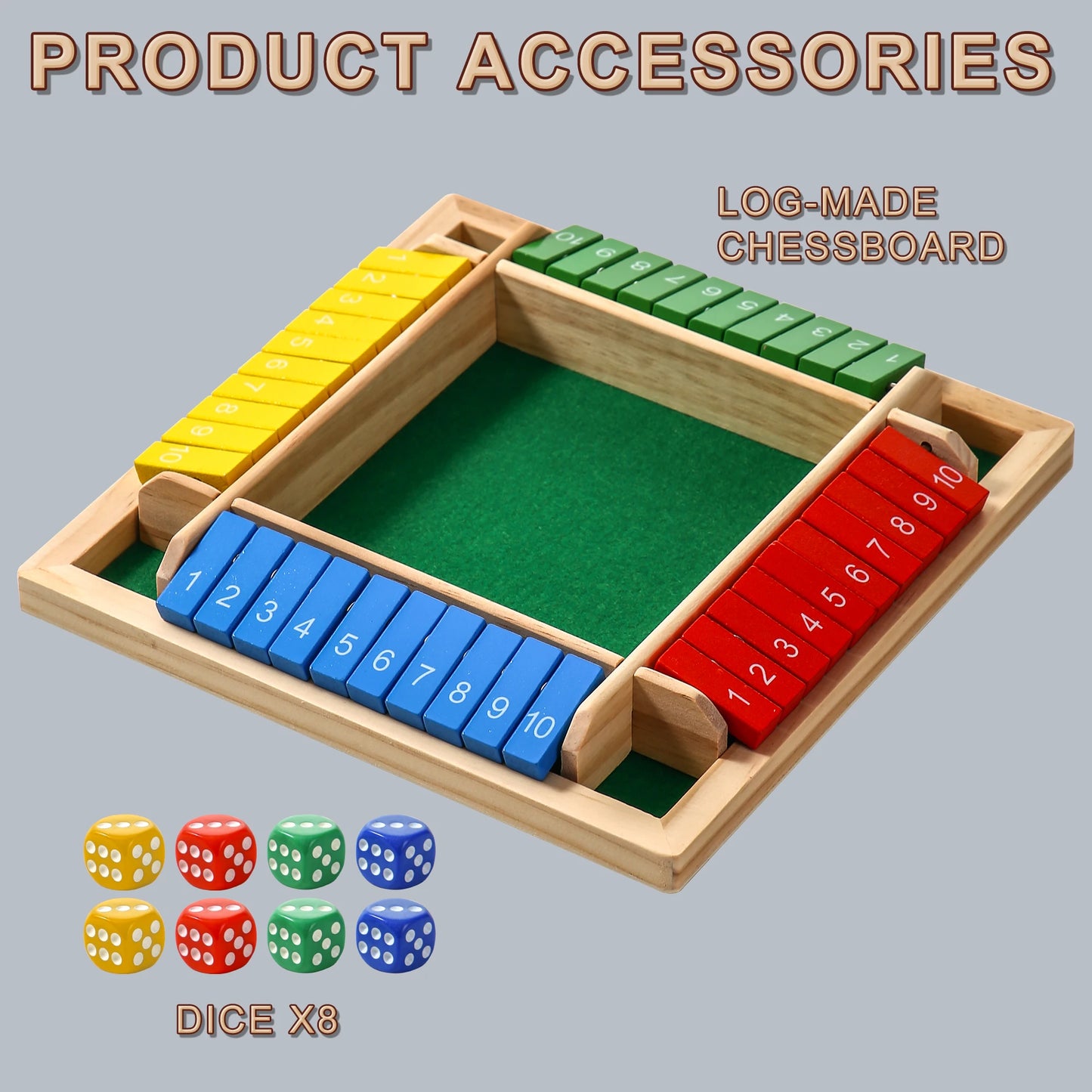 AIUAZA 1 Set Drinking Games, Wooden Board Game For 1-4 Players, Classic Family Game With 8pcs Dices, gaming gift