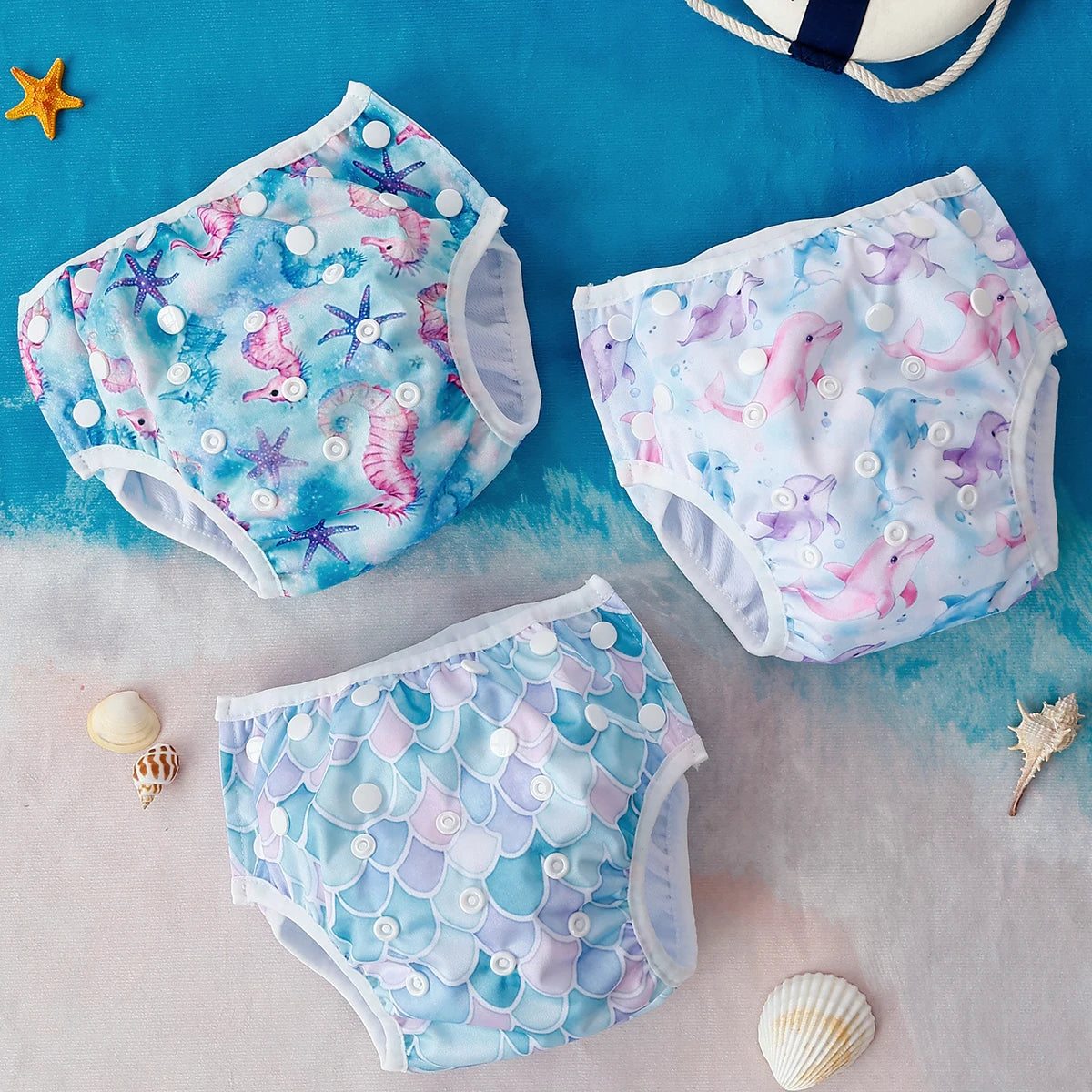 HappyFlute 3pcs Tropical Vacation Summer Print Reusable Adjustable Cloth Diapers Swimming Pool Pant Washable Nappy Cover
