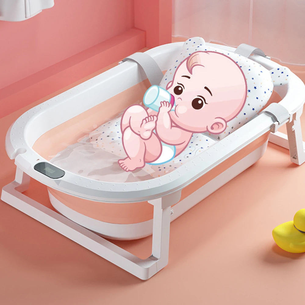 Foldable Baby Bathtub Multifunctional Infants Toddlers 0-36 Months Portable Travel Baby Tub With Newborn Cushion Anti-Skid Pad