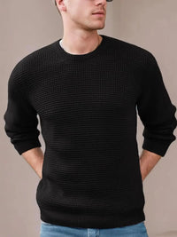 Men's Crewneck Waffle Texture Long Sleeve Knit Sweater