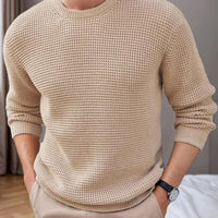 Men's Crewneck Waffle Texture Long Sleeve Knit Sweater