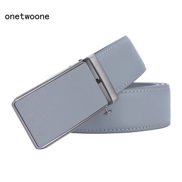 Famous Brand Belt Men Top Quality Genuine Luxury Leather Belts for Men Strap Male Metal Automatic Buckle 3.5cm Gray Belt