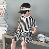 Boys Girls Stripes Clothing Sets Summer Kids Short Sleeve Tops+Shorts 2Pcs Suits Fashion Casual Outfits Children Clothes 1-10 Y