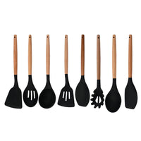 Silicone Kitchenware Cooking Utensils Set Non-stick Cookware Spatula Shovel Egg Beaters Wooden Handle Kitchen Cooking Tool Set