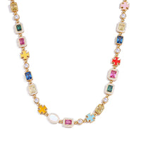 10mm Multicolor Green Blue Red Yellow Black Gem Stone Enamel Cross Chain 18K Gold Plated Jewelry Big Gemstone Necklace Women