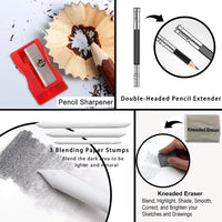 48Pcs Drawing Kit Sketching Pencils Set,Portable Pen Curtain-Charcoal Pencils, Sketch Pencils, Charcoal Stick,Sharpener,Eraser