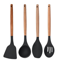 Silicone Kitchenware Cooking Utensils Set Non-stick Cookware Spatula Shovel Egg Beaters Wooden Handle Kitchen Cooking Tool Set