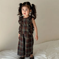 Family Outfits Summer Boys O-neck Vest and Plaid Shorts Girls Ruffle Tops+Loose Wide Leg Pants Brother and Sisters Clothing