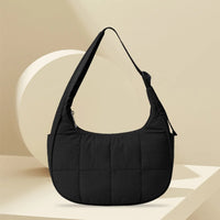 Puffer Crescent Bag for Women Quilted Shoulder Bag Nylon Adjustable Strap Shoulder Purse with Zipper for Work Travel