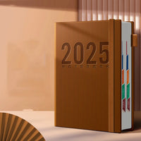 12 Months 2025 Schedule Planner Notepad Time Management Thicken Paper 365 Days Notepad Portable Textured PU a5 Diary Notepad