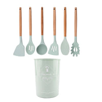 Silicone Kitchenware Cooking Utensils Set Non-stick Cookware Spatula Shovel Egg Beaters Wooden Handle Kitchen Cooking Tool Set