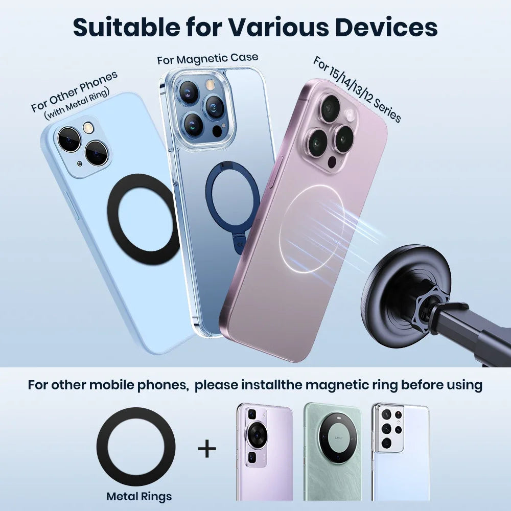 ftvae Mag-Safe Magnetic Car Phone Holder Car Mount for Windshield and Dashboard[Strong Suction]Adjustable Long Arm for Cellphone