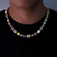 10mm Multicolor Green Blue Red Yellow Black Gem Stone Enamel Cross Chain 18K Gold Plated Jewelry Big Gemstone Necklace Women