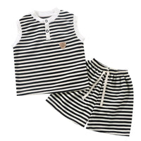 Boys Girls Stripes Clothing Sets Summer Kids Short Sleeve Tops+Shorts 2Pcs Suits Fashion Casual Outfits Children Clothes 1-10 Y