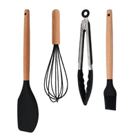 Silicone Kitchenware Cooking Utensils Set Non-stick Cookware Spatula Shovel Egg Beaters Wooden Handle Kitchen Cooking Tool Set