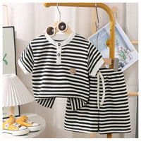 Boys Girls Stripes Clothing Sets Summer Kids Short Sleeve Tops+Shorts 2Pcs Suits Fashion Casual Outfits Children Clothes 1-10 Y