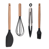 Silicone Kitchenware Cooking Utensils Set Non-stick Cookware Spatula Shovel Egg Beaters Wooden Handle Kitchen Cooking Tool Set
