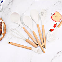 Silicone Kitchenware Cooking Utensils Set Non-stick Cookware Spatula Shovel Egg Beaters Wooden Handle Kitchen Cooking Tool Set