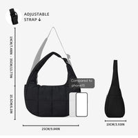 Puffer Crescent Bag for Women Quilted Shoulder Bag Nylon Adjustable Strap Shoulder Purse with Zipper for Work Travel