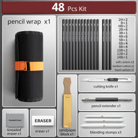 48Pcs Drawing Kit Sketching Pencils Set,Portable Pen Curtain-Charcoal Pencils, Sketch Pencils, Charcoal Stick,Sharpener,Eraser