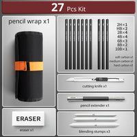 48Pcs Drawing Kit Sketching Pencils Set,Portable Pen Curtain-Charcoal Pencils, Sketch Pencils, Charcoal Stick,Sharpener,Eraser