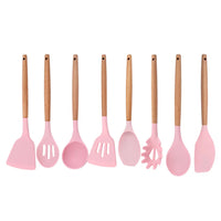 Silicone Kitchenware Cooking Utensils Set Non-stick Cookware Spatula Shovel Egg Beaters Wooden Handle Kitchen Cooking Tool Set