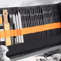 48Pcs Drawing Kit Sketching Pencils Set,Portable Pen Curtain-Charcoal Pencils, Sketch Pencils, Charcoal Stick,Sharpener,Eraser