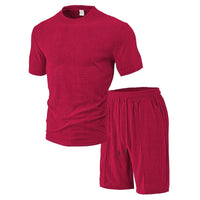 Men'S 2 Piece Clothing Short Sleeve Crew Neck Summer T Shirt With Drawstring Casual Sports Boys Suits Jacket Set With Ties
