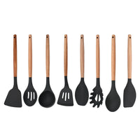 Silicone Kitchenware Cooking Utensils Set Non-stick Cookware Spatula Shovel Egg Beaters Wooden Handle Kitchen Cooking Tool Set