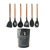 Silicone Kitchenware Cooking Utensils Set Non-stick Cookware Spatula Shovel Egg Beaters Wooden Handle Kitchen Cooking Tool Set