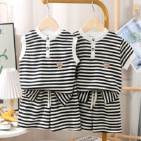 Boys Girls Stripes Clothing Sets Summer Kids Short Sleeve Tops+Shorts 2Pcs Suits Fashion Casual Outfits Children Clothes 1-10 Y