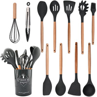 Silicone Kitchenware Cooking Utensils Set Non-stick Cookware Spatula Shovel Egg Beaters Wooden Handle Kitchen Cooking Tool Set